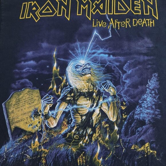 Vintage 00s Y2K Iron Maiden Live After Death metal zombie faded black shirt - Picture 3 of 5